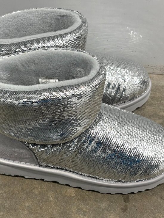 UGG Shoes - UGG Classic Mini Mirror Ball Silver Sequin Boots Size 9